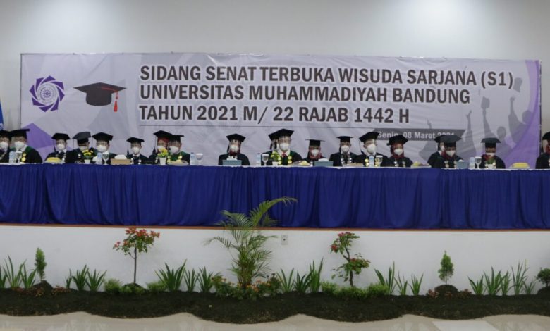 Pelaksanaan senat terbuka wisuda sarjana (S1) Universitas Muhammadiyah Bandung (UMBandung), Senin 8 Maret 2021 (Foto: Istimewa)