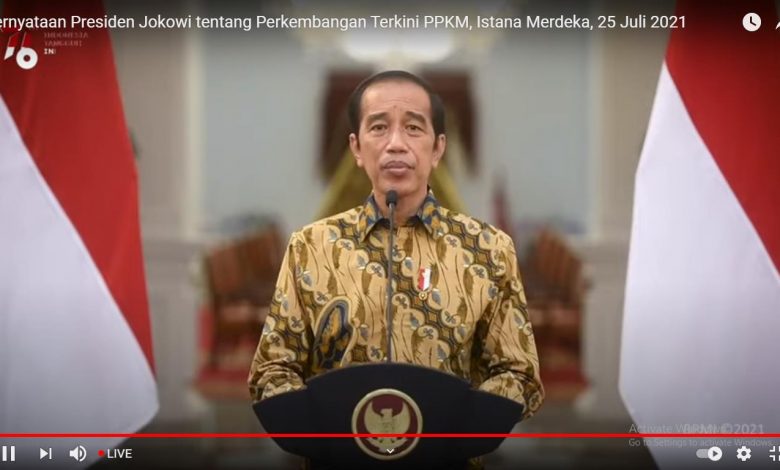 Presiden Joko Widodo dalam siaran pers melalui Youtube Sekretariat Presiden, Minggu (25/7/2021). (Foto: tangkap layar)